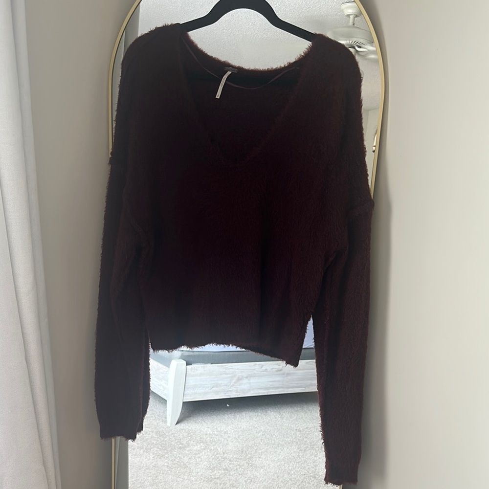 Free People Brown V-Neck Sweater